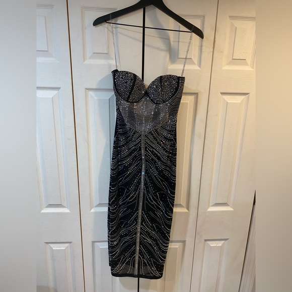 Strapless midi dress with rhinestones - Picture 1 of 3